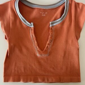 Urban Outfitters Orange Ribbed Top with Gray Trim